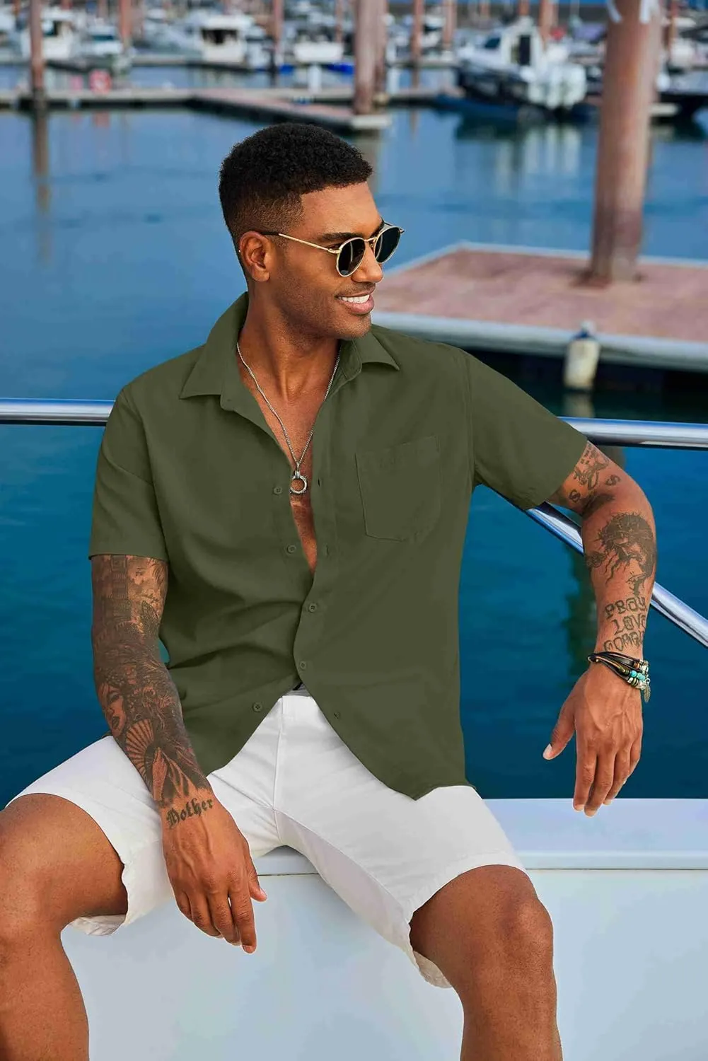 COOFANDY Men's Button Down Shirts Short Sleeve Casual Summer Shirts Beach Wedding Shirt with Pocket