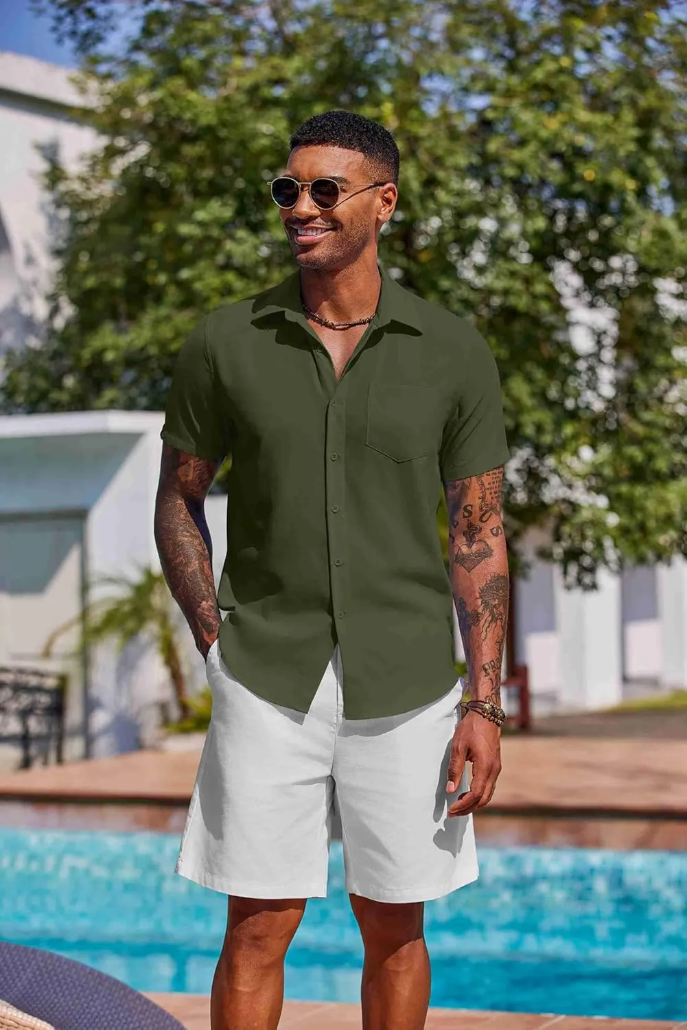 COOFANDY Men's Button Down Shirts Short Sleeve Casual Summer Shirts Beach Wedding Shirt with Pocket