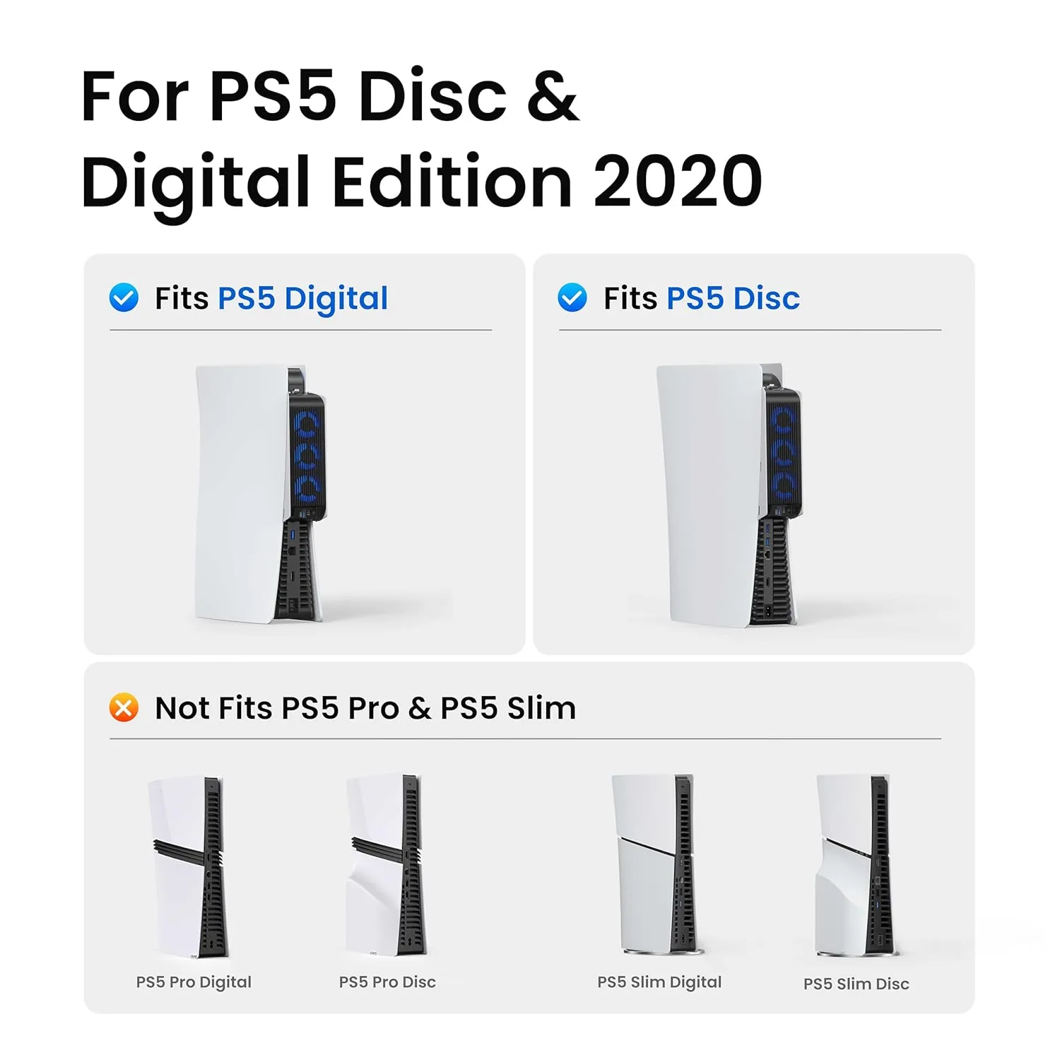 Cooling Fan for PS5 Accessories, KIWIHOME Upgraded Quiet Cooler Fan with Auto Speed, LED & Controller USB Port for PS5 Disc/Digital Edition 2020, Not for PlayStation 5 Slim/Pro