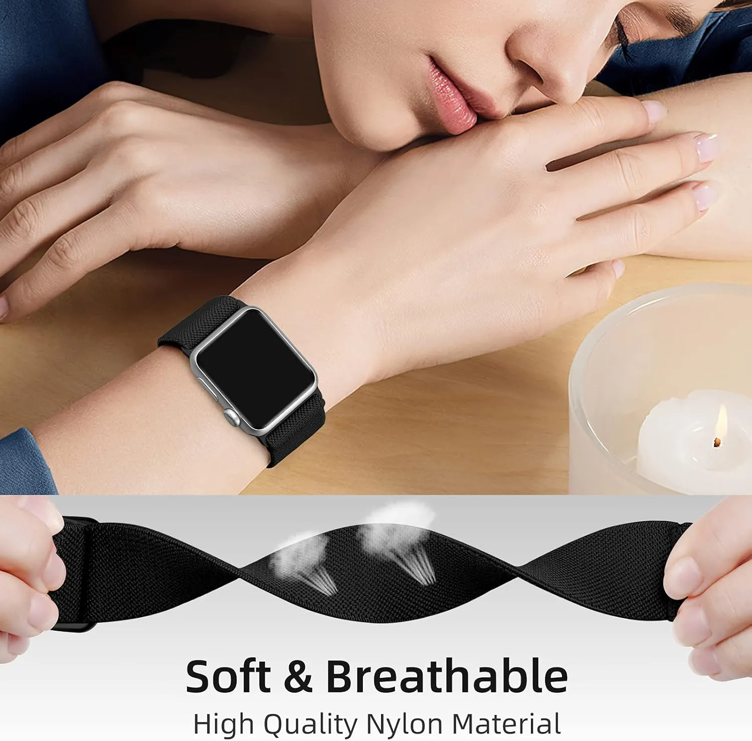 DaQin 3 Pack Adjustable Elastic Band Compatible with Apple Watch Bands 41mm 40mm 38mm 45mm 46mm 44mm 42mm Women Men, Stretchy Soft Nylon Strap for Apple Watch SE iWatch Series 10/9/8/7/6/5/4/3/2/1