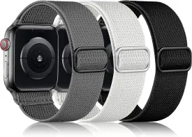 DaQin 3 Pack Adjustable Elastic Band Compatible with Apple Watch Bands 41mm 40mm 38mm 45mm 46mm 44mm 42mm Women Men, Stretchy Soft Nylon Strap for Apple Watch SE iWatch Series 10/9/8/7/6/5/4/3/2/1