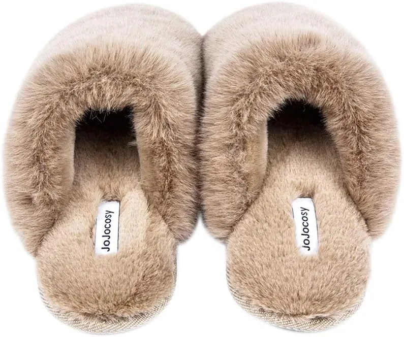 Densely Long-haired Ladys Comfy Fuzzy Memory Foam Scuff Womens Warm Plush Closed-Toe Comfortable Slippers