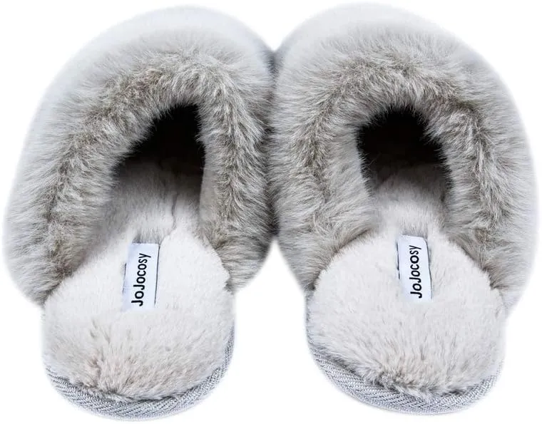 Densely Long-haired Ladys Comfy Fuzzy Memory Foam Scuff Womens Warm Plush Closed-Toe Comfortable Slippers