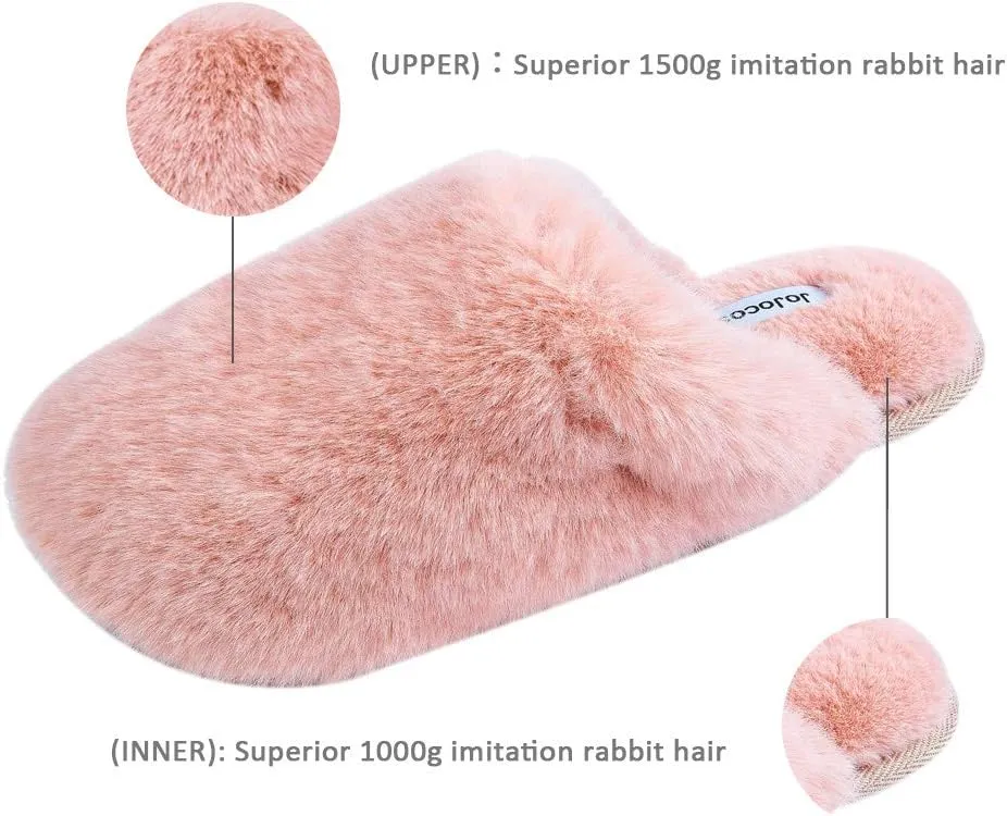 Densely Long-haired Ladys Comfy Fuzzy Memory Foam Scuff Womens Warm Plush Closed-Toe Comfortable Slippers