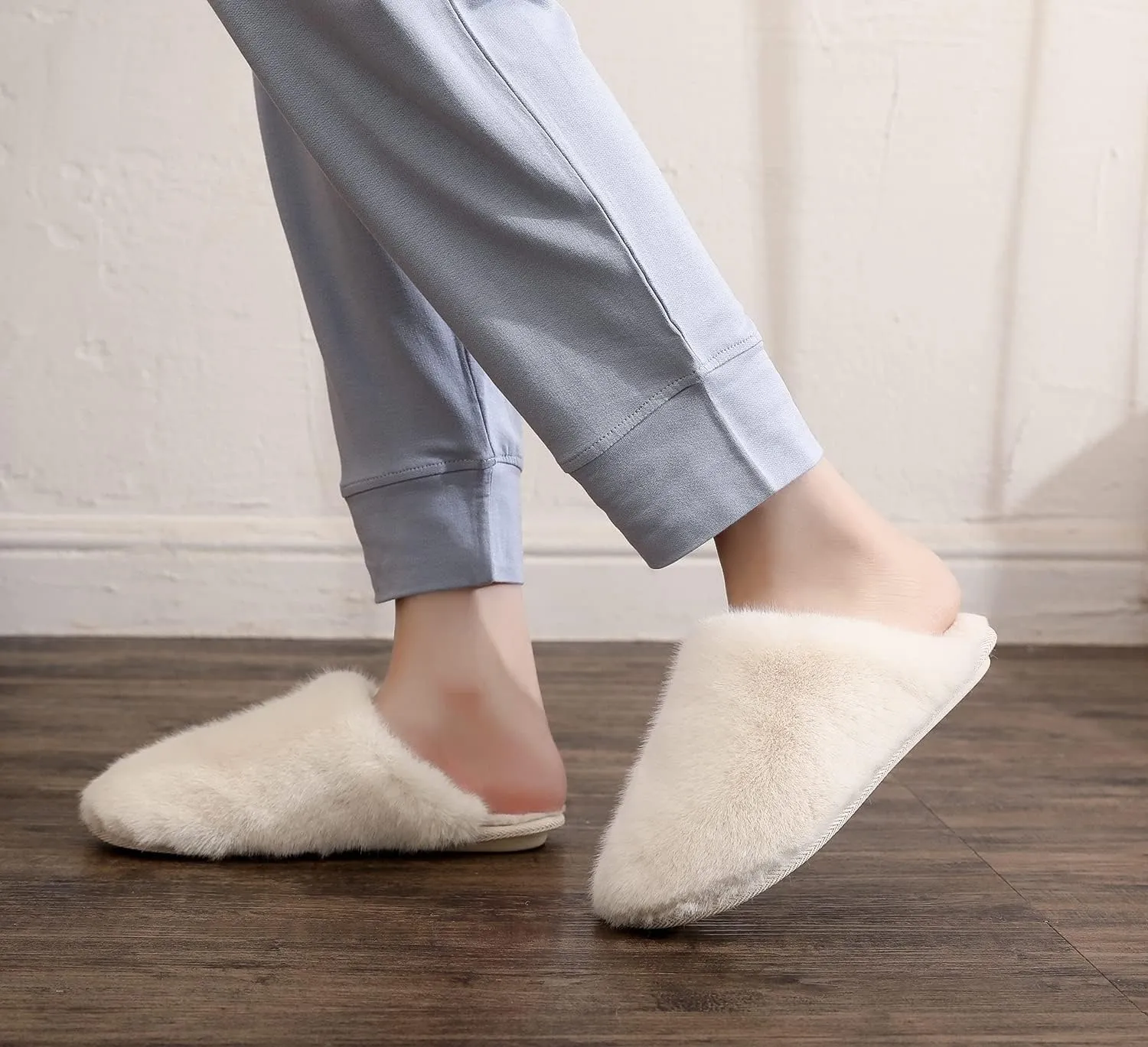 Densely Long-haired Ladys Comfy Fuzzy Memory Foam Scuff Womens Warm Plush Closed-Toe Comfortable Slippers