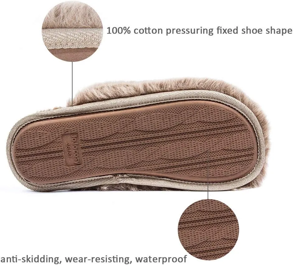 Densely Long-haired Ladys Comfy Fuzzy Memory Foam Scuff Womens Warm Plush Closed-Toe Comfortable Slippers