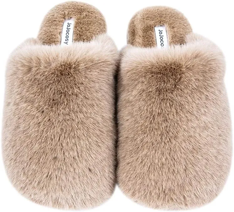 Densely Long-haired Ladys Comfy Fuzzy Memory Foam Scuff Womens Warm Plush Closed-Toe Comfortable Slippers
