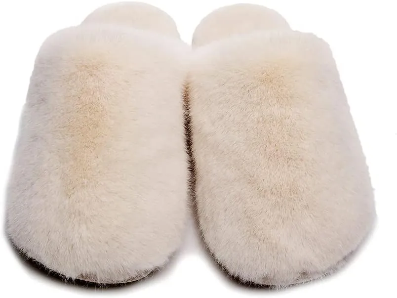 Densely Long-haired Ladys Comfy Fuzzy Memory Foam Scuff Womens Warm Plush Closed-Toe Comfortable Slippers