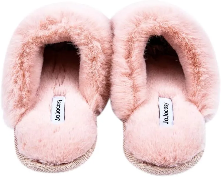 Densely Long-haired Ladys Comfy Fuzzy Memory Foam Scuff Womens Warm Plush Closed-Toe Comfortable Slippers