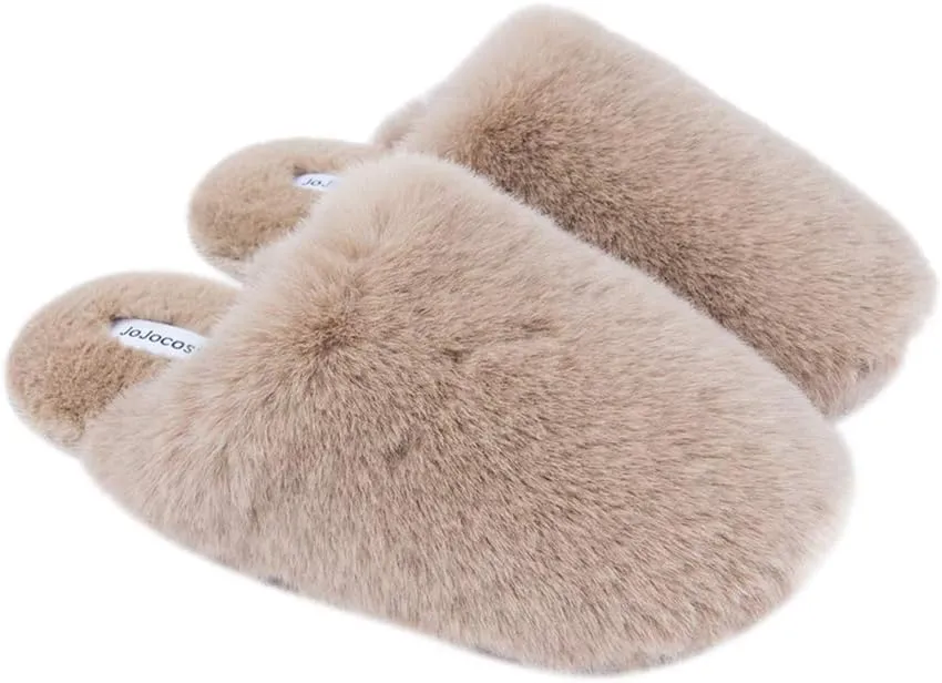 Densely Long-haired Ladys Comfy Fuzzy Memory Foam Scuff Womens Warm Plush Closed-Toe Comfortable Slippers