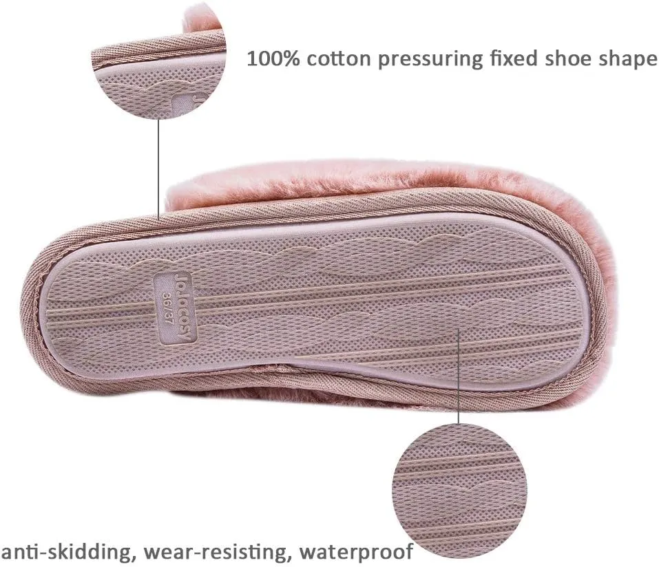 Densely Long-haired Ladys Comfy Fuzzy Memory Foam Scuff Womens Warm Plush Closed-Toe Comfortable Slippers