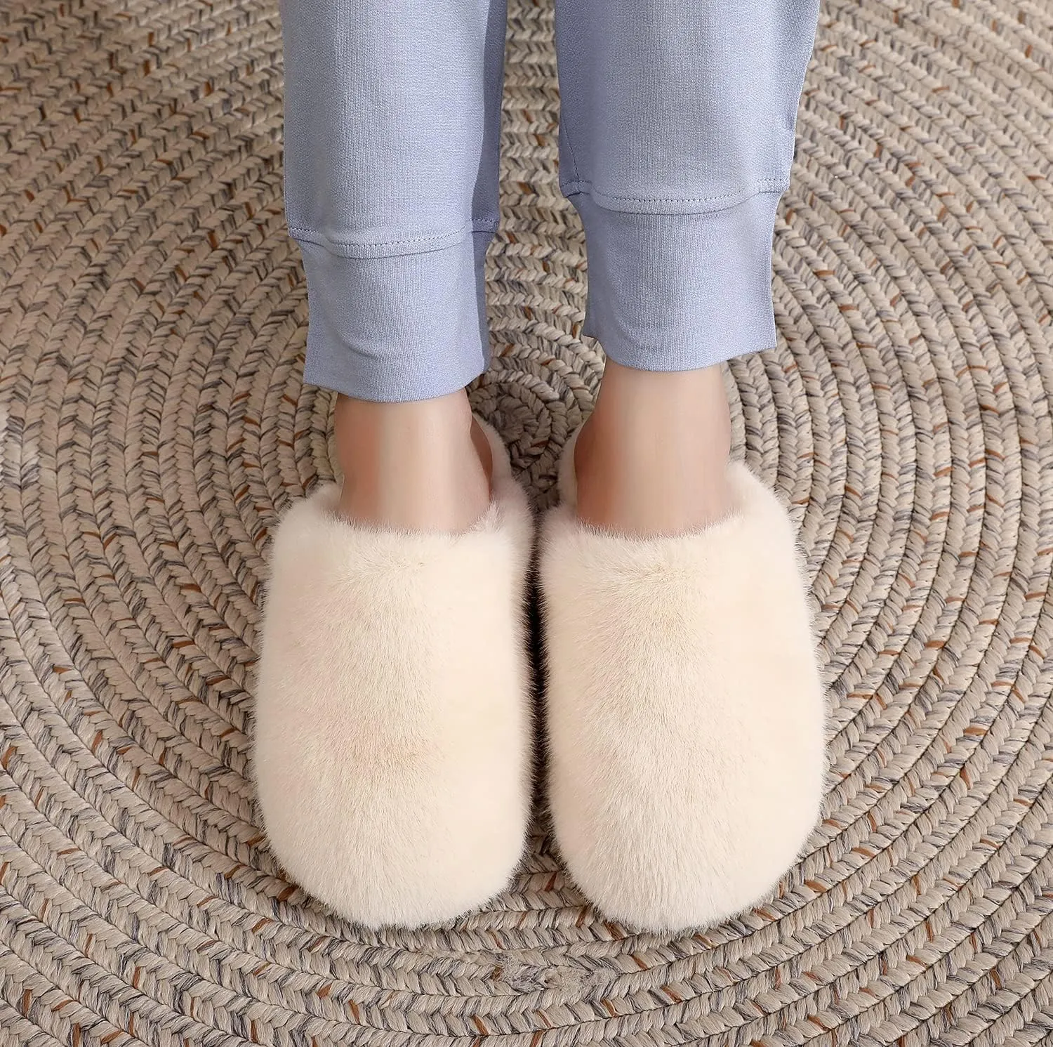 Densely Long-haired Ladys Comfy Fuzzy Memory Foam Scuff Womens Warm Plush Closed-Toe Comfortable Slippers