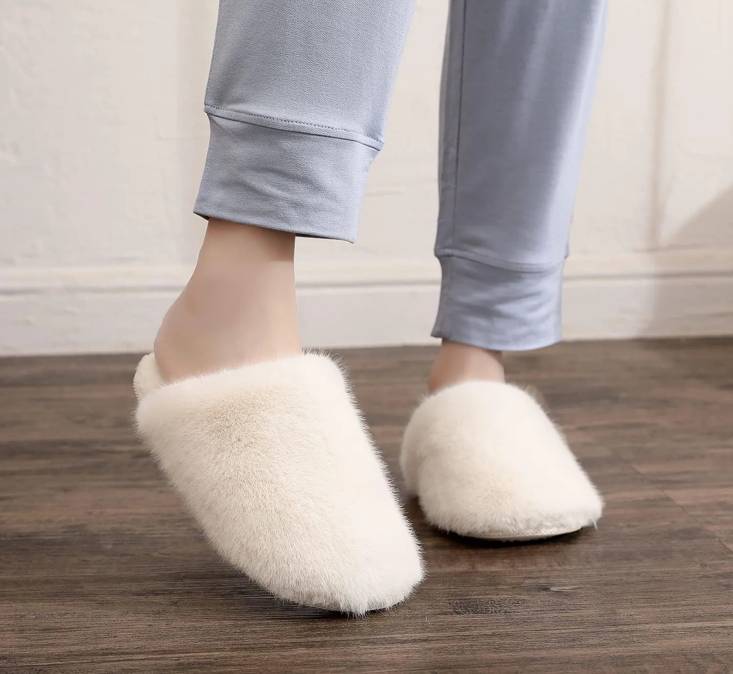 Densely Long-haired Ladys Comfy Fuzzy Memory Foam Scuff Womens Warm Plush Closed-Toe Comfortable Slippers