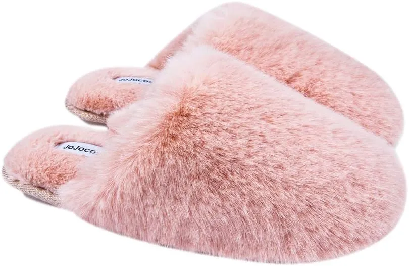 Densely Long-haired Ladys Comfy Fuzzy Memory Foam Scuff Womens Warm Plush Closed-Toe Comfortable Slippers