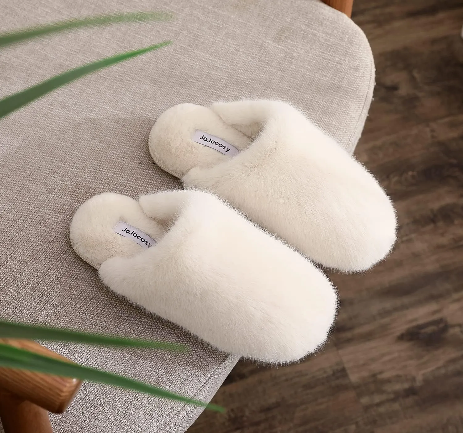 Densely Long-haired Ladys Comfy Fuzzy Memory Foam Scuff Womens Warm Plush Closed-Toe Comfortable Slippers