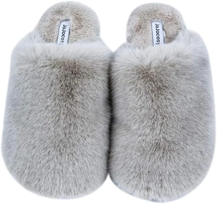 Densely Long-haired Ladys Comfy Fuzzy Memory Foam Scuff Womens Warm Plush Closed-Toe Comfortable Slippers