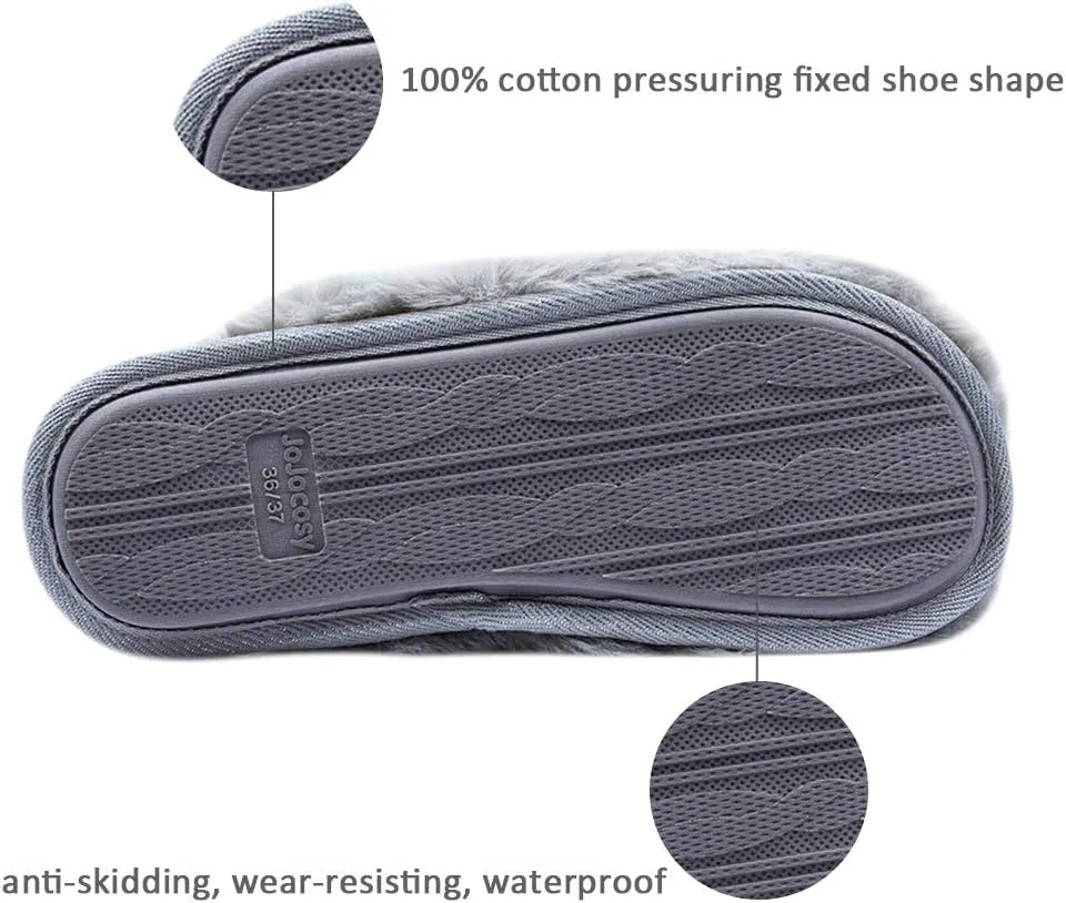 Densely Long-haired Ladys Comfy Fuzzy Memory Foam Scuff Womens Warm Plush Closed-Toe Comfortable Slippers