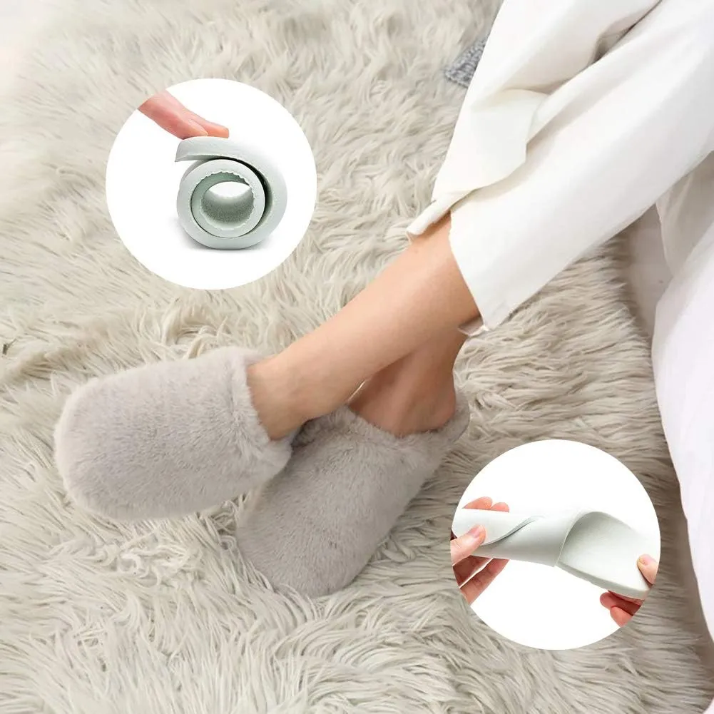 Densely Long-haired Ladys Comfy Fuzzy Memory Foam Scuff Womens Warm Plush Closed-Toe Comfortable Slippers