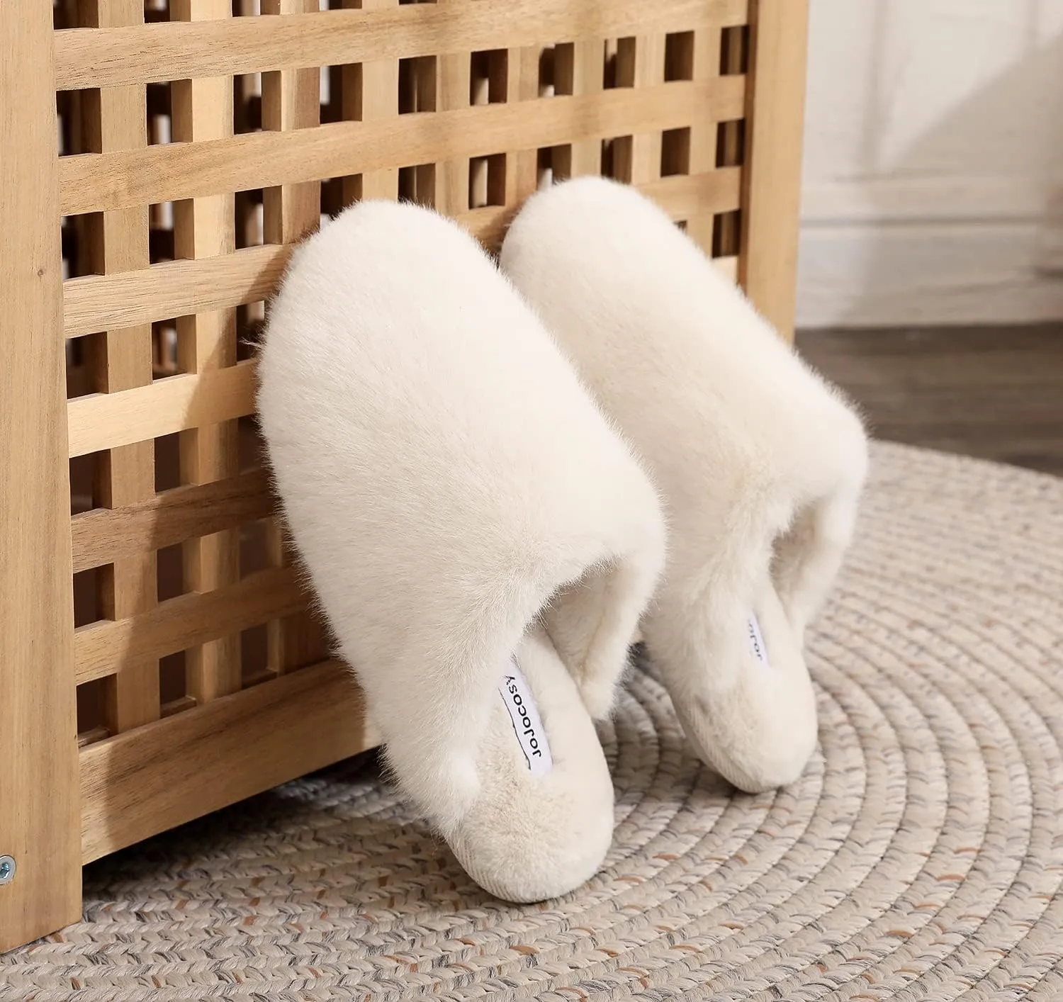 Densely Long-haired Ladys Comfy Fuzzy Memory Foam Scuff Womens Warm Plush Closed-Toe Comfortable Slippers