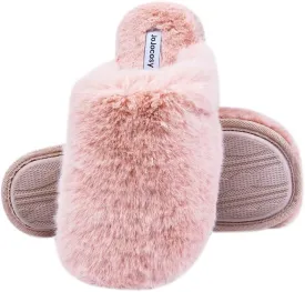 Densely Long-haired Ladys Comfy Fuzzy Memory Foam Scuff Womens Warm Plush Closed-Toe Comfortable Slippers