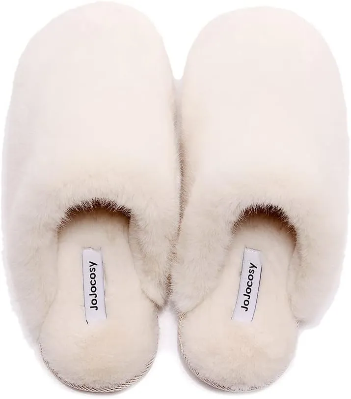 Densely Long-haired Ladys Comfy Fuzzy Memory Foam Scuff Womens Warm Plush Closed-Toe Comfortable Slippers
