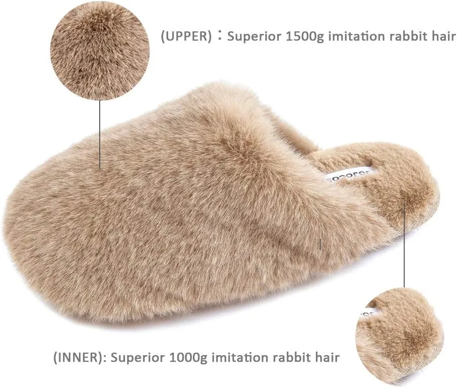 Densely Long-haired Ladys Comfy Fuzzy Memory Foam Scuff Womens Warm Plush Closed-Toe Comfortable Slippers