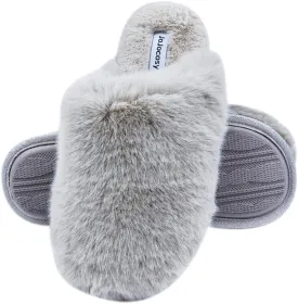 Densely Long-haired Ladys Comfy Fuzzy Memory Foam Scuff Womens Warm Plush Closed-Toe Comfortable Slippers