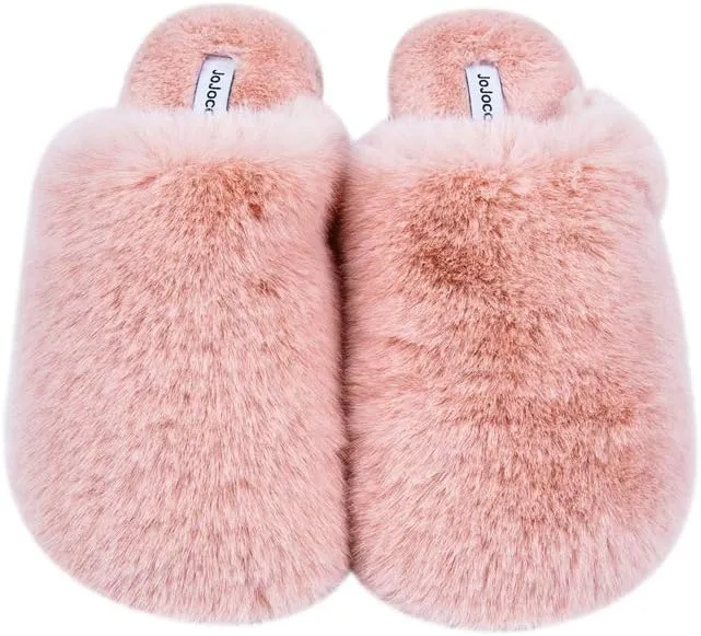 Densely Long-haired Ladys Comfy Fuzzy Memory Foam Scuff Womens Warm Plush Closed-Toe Comfortable Slippers