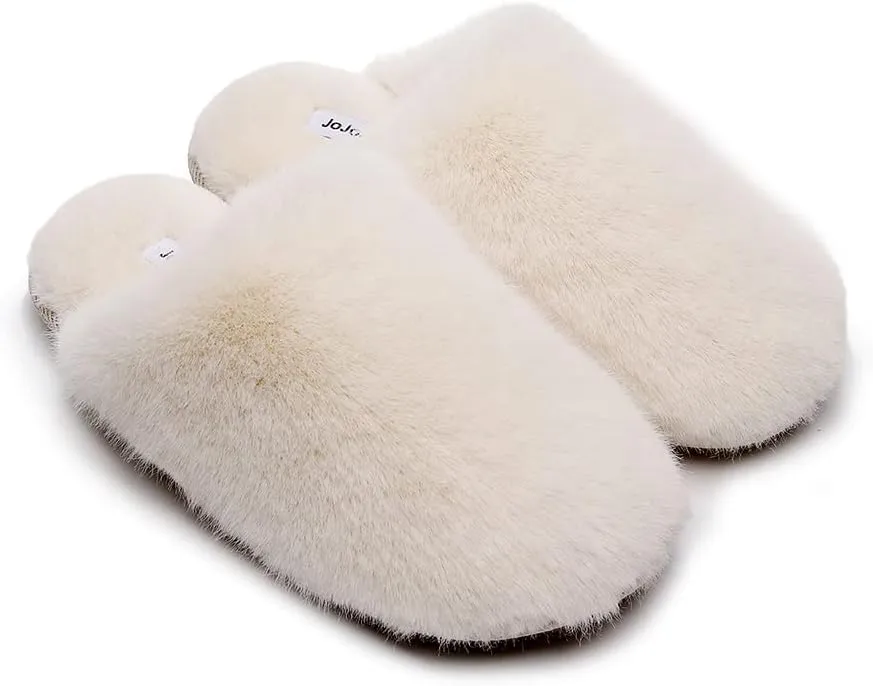 Densely Long-haired Ladys Comfy Fuzzy Memory Foam Scuff Womens Warm Plush Closed-Toe Comfortable Slippers
