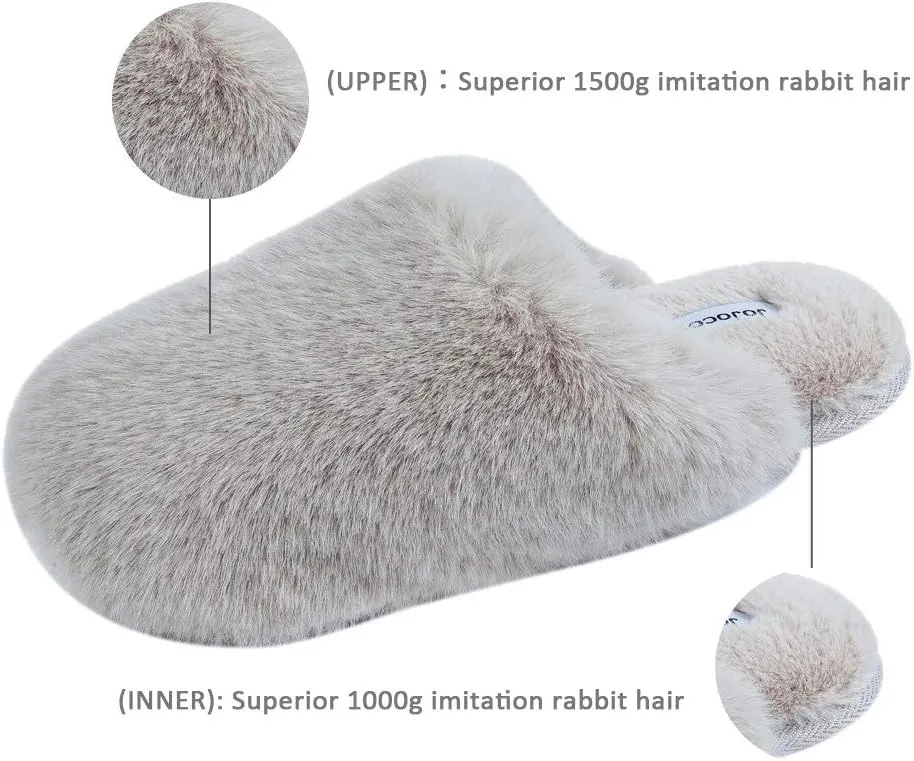 Densely Long-haired Ladys Comfy Fuzzy Memory Foam Scuff Womens Warm Plush Closed-Toe Comfortable Slippers
