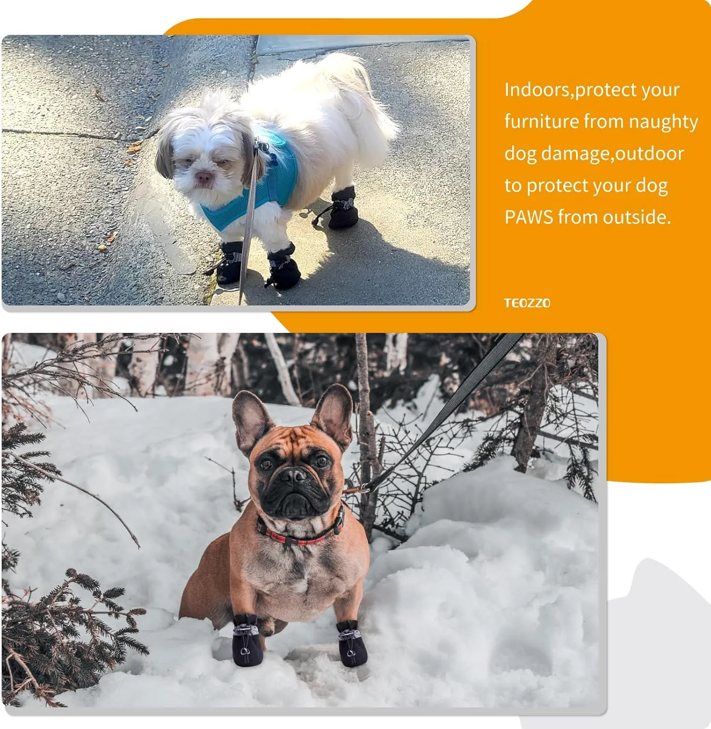 Dog Shoes Dog Boots & Paw Protector, Anti-Slip Sole Winter Dog Booties with Reflective Straps Dog Snow Boots for Small Medium Dogs 4PCS Black 3
