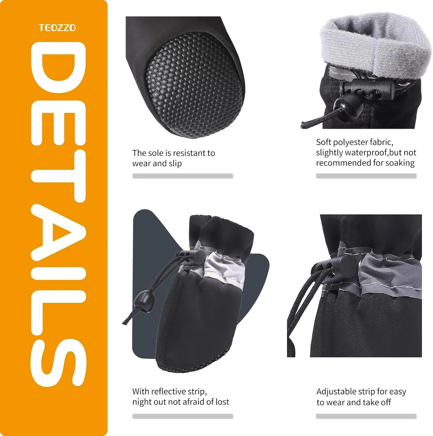 Dog Shoes Dog Boots & Paw Protector, Anti-Slip Sole Winter Dog Booties with Reflective Straps Dog Snow Boots for Small Medium Dogs 4PCS Black 3