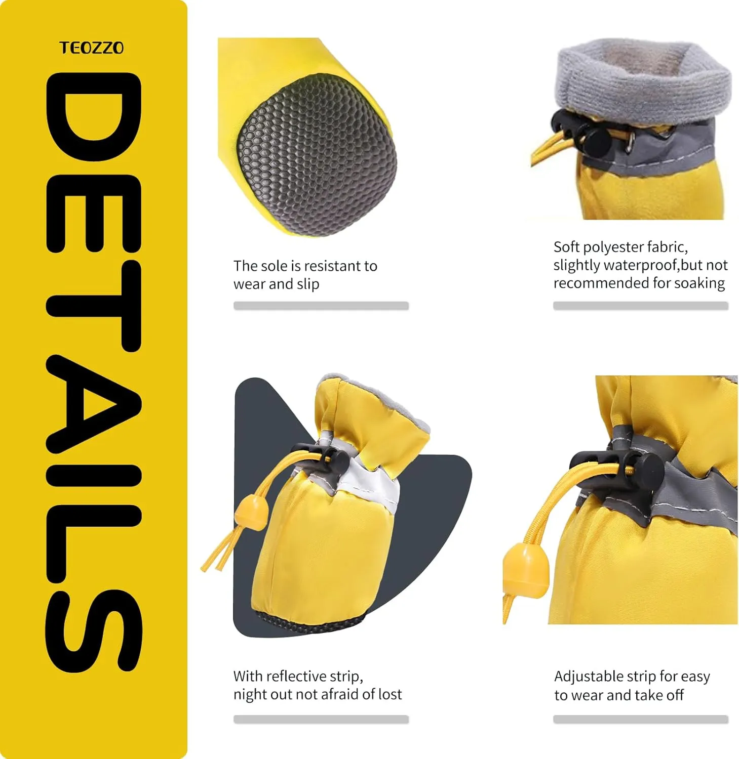 Dog Shoes Dog Boots & Paw Protector, Anti-Slip Sole Winter Dog Booties with Reflective Straps Dog Snow Boots for Small Medium Dogs 4PCS Yellow 6