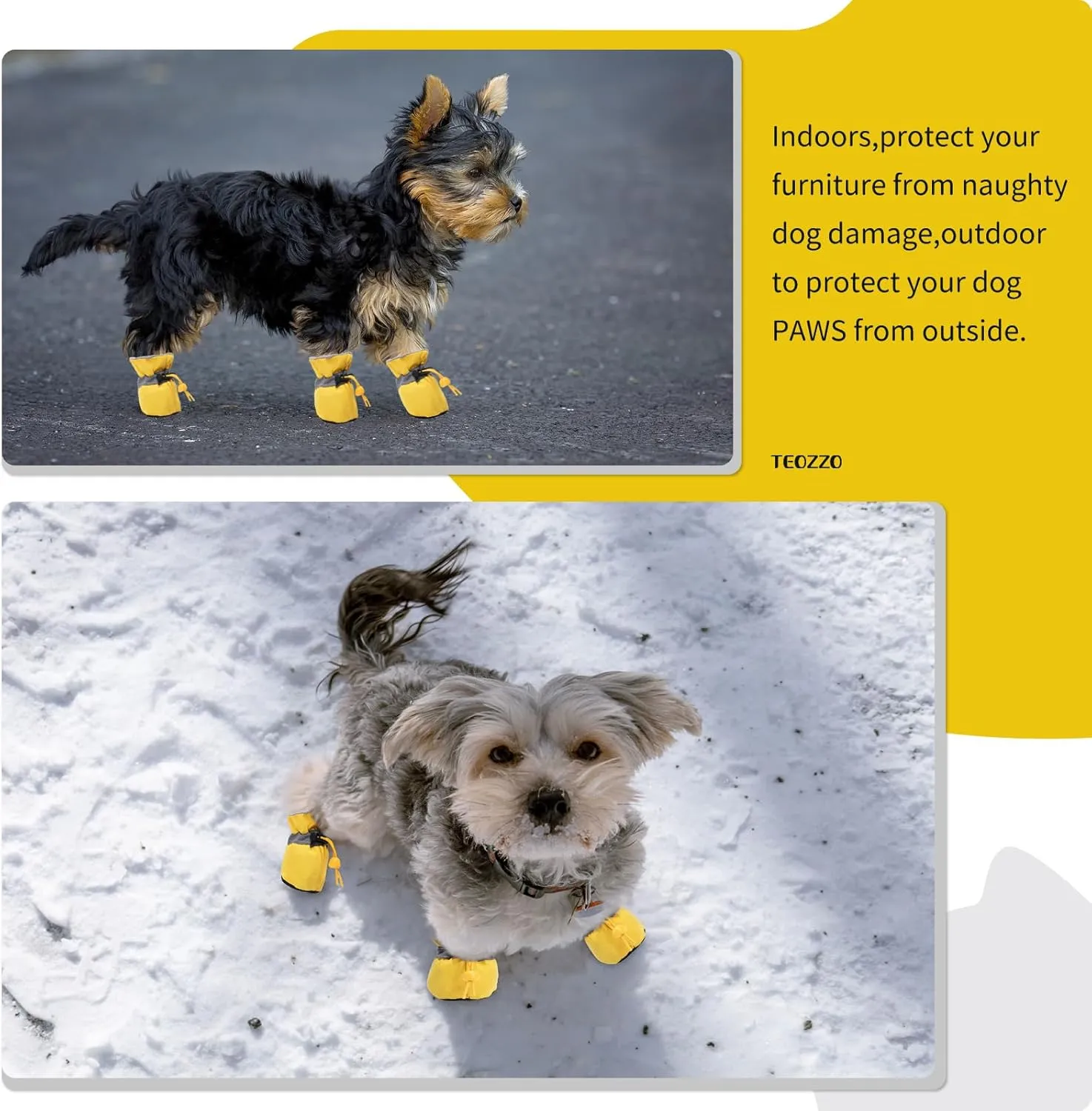Dog Shoes Dog Boots & Paw Protector, Anti-Slip Sole Winter Dog Booties with Reflective Straps Dog Snow Boots for Small Medium Dogs 4PCS Yellow 6