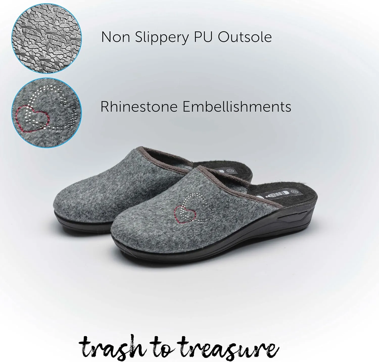 Eco-Friendly Women's Slippers: Recycled, Ultra Comfortable, Soft, Perfect for Indoors & Outdoors Slippers,Embroidery 15503 GR