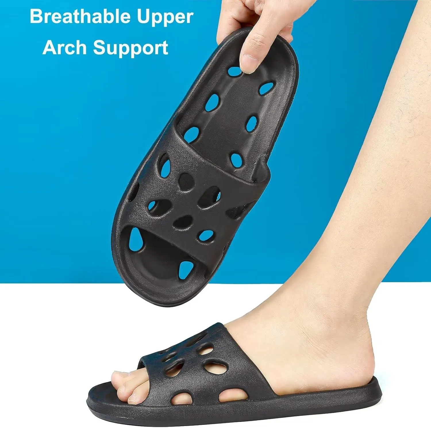 FINLEEO Shower Shoes for Women Men, Comfortable Quick Drying Non-Slip Pool Beach Bathroom Travel Slippers, Lightweight House Slippers