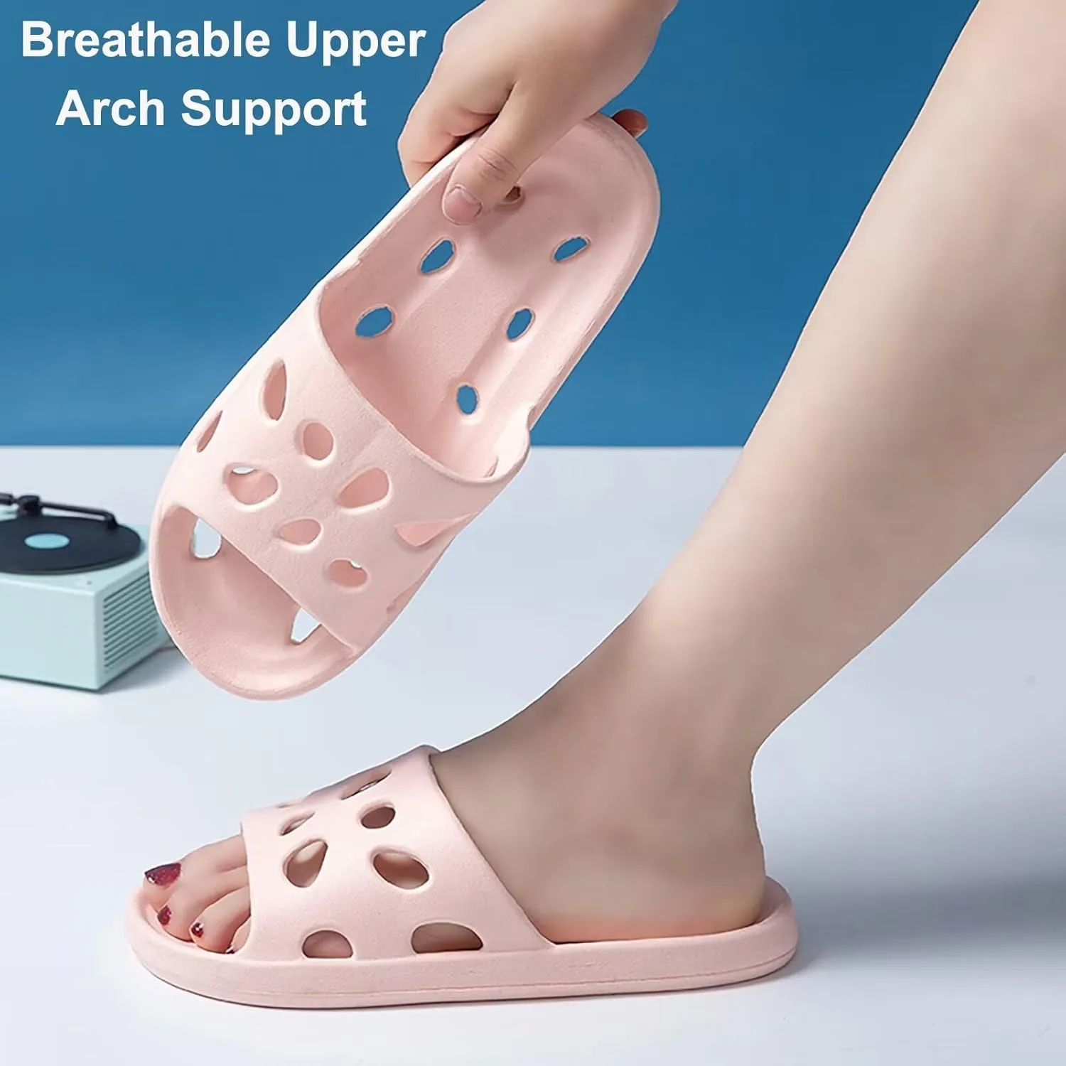 FINLEEO Shower Shoes for Women Men, Comfortable Quick Drying Non-Slip Pool Beach Bathroom Travel Slippers, Lightweight House Slippers