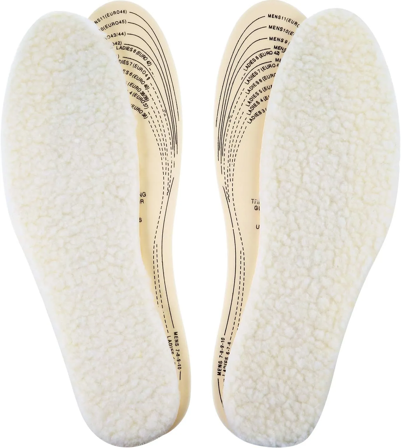 Frienda 2 Pairs Wool Shoe Insoles for Cold Weather Cut to Size Fluffy Shoes Insert Unisex All Size Inner Insole Cosy Warm with Dimension Chart Imitation Wool Insoles, Beige