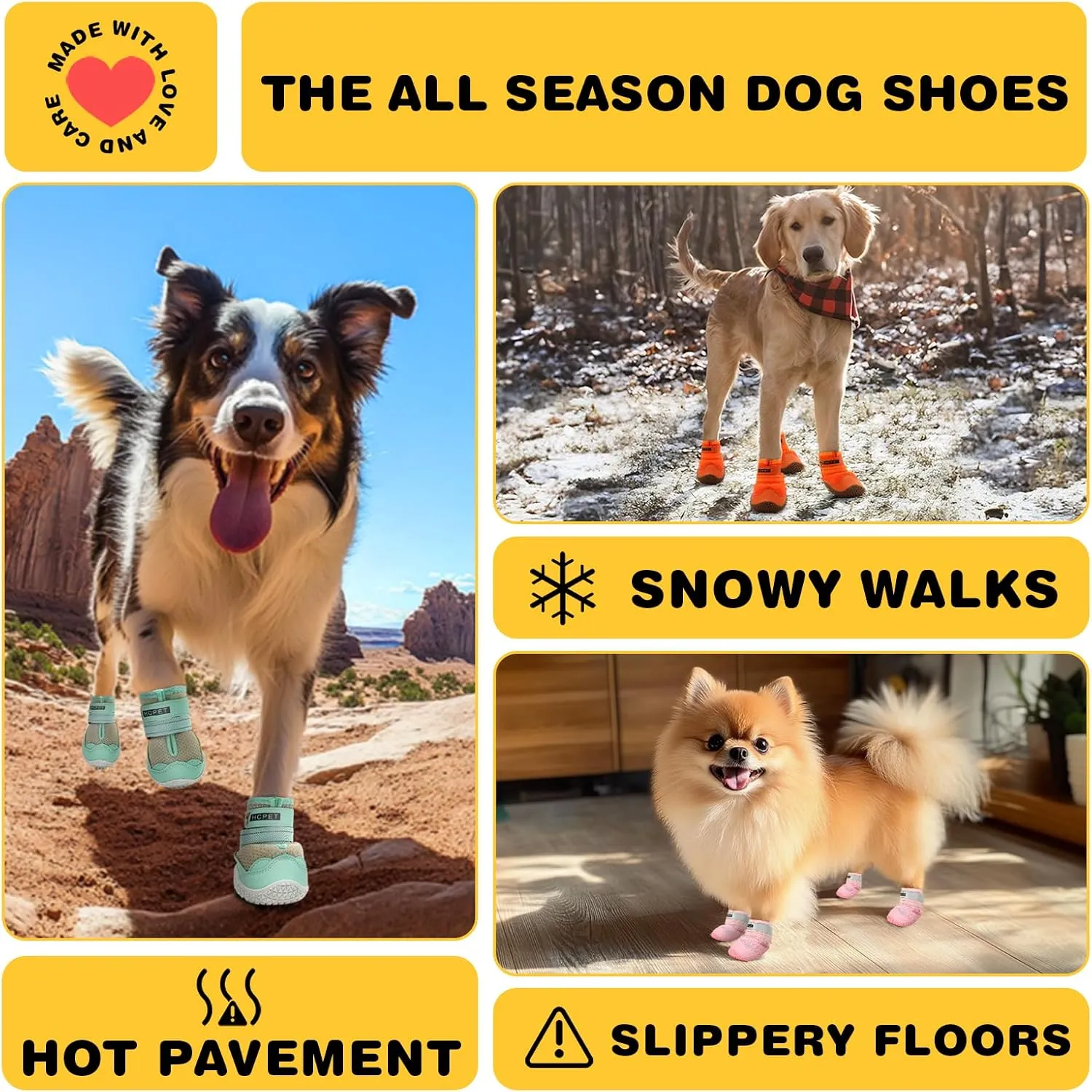 Hcpet Dog Shoes for Large Dogs, Waterproof Dog Booties for Small Medium Dogs, Anti-Slip Dog Boots & Paw Protectors for Hot Pavement Winter Snow Hiking with Reflective Straps Black Size 6