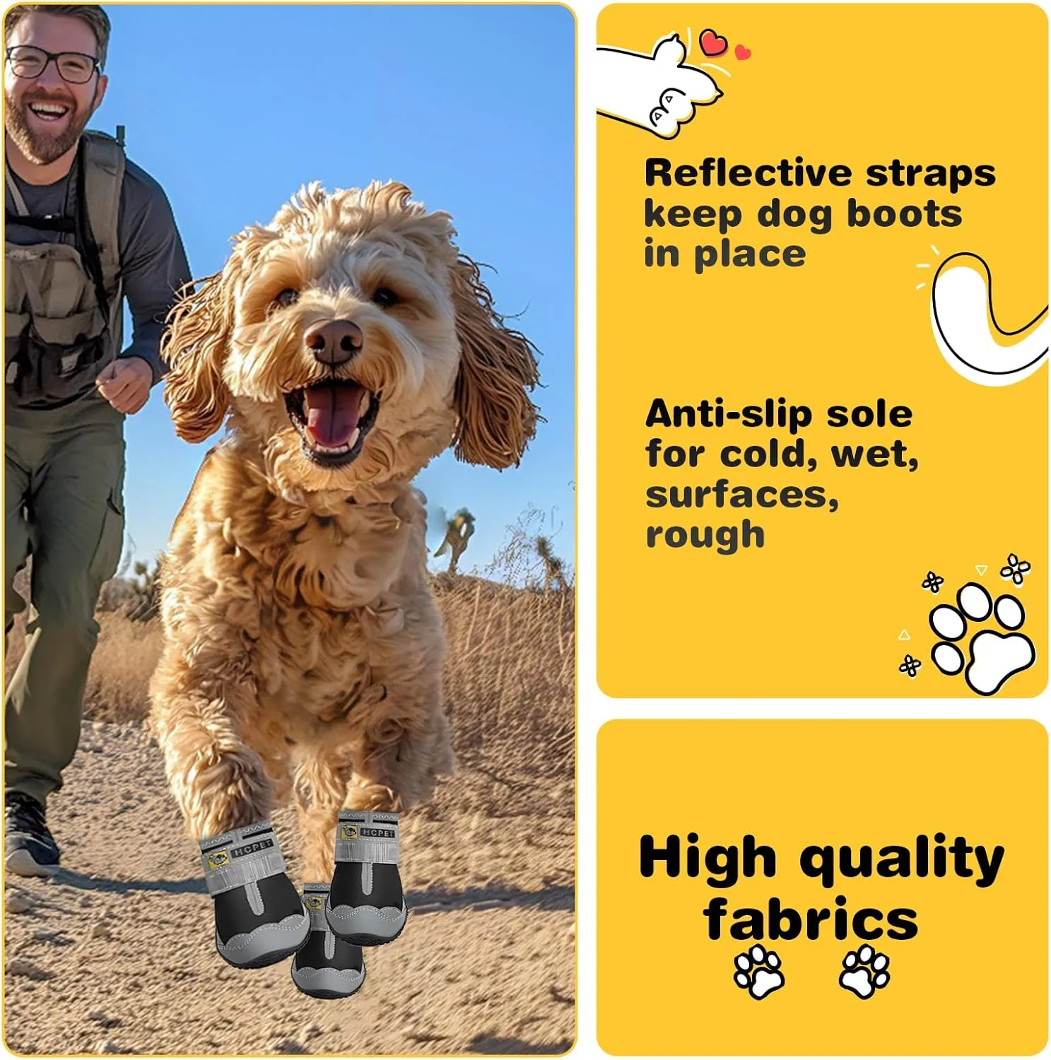Hcpet Dog Shoes for Large Dogs, Waterproof Dog Booties for Small Medium Dogs, Anti-Slip Dog Boots & Paw Protectors for Hot Pavement Winter Snow Hiking with Reflective Straps Black Size 6