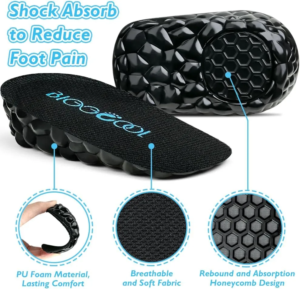 Height Increase Insoles for Men Women, Heel Lift Inserts for Leg Length Discrepancy, Invisible Height Boosters for Shock Absorption (Black, Large-0.6'' Height)