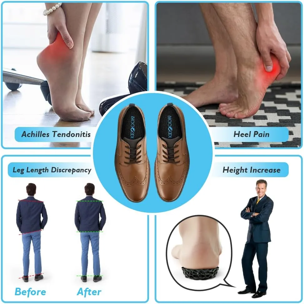 Height Increase Insoles for Men Women, Heel Lift Inserts for Leg Length Discrepancy, Invisible Height Boosters for Shock Absorption (Black, Large-0.6'' Height)