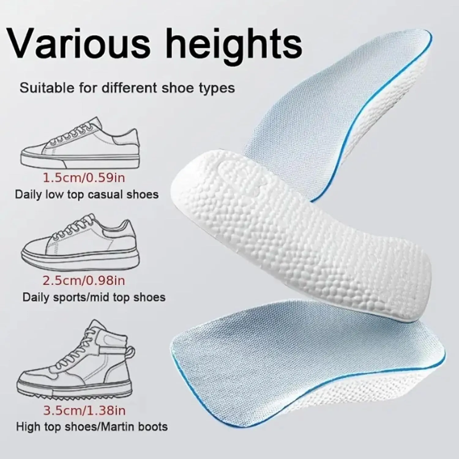 Height Insoles, Orthopedic High Pads for Men, Height Increase Insoles - Arch Support Insoles for Plantar Fasciitis, Height Increasing Shoes Pads (Black 2Pair,3.5cm/1.37inch)