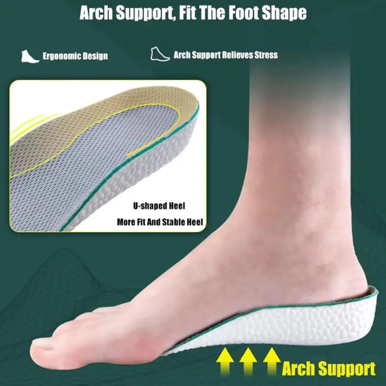 Height Insoles, Orthopedic High Pads for Men, Height Increase Insoles - Arch Support Insoles for Plantar Fasciitis, Height Increasing Shoes Pads (Black 2Pair,3.5cm/1.37inch)