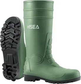 HISEA Men's Steel Toe Rain Boots PVC Rubber Boots, Waterproof Garden Fishing Outdoor Work Boots, Durable Slip Resistant Knee Boots for Agriculture and Industrial Working