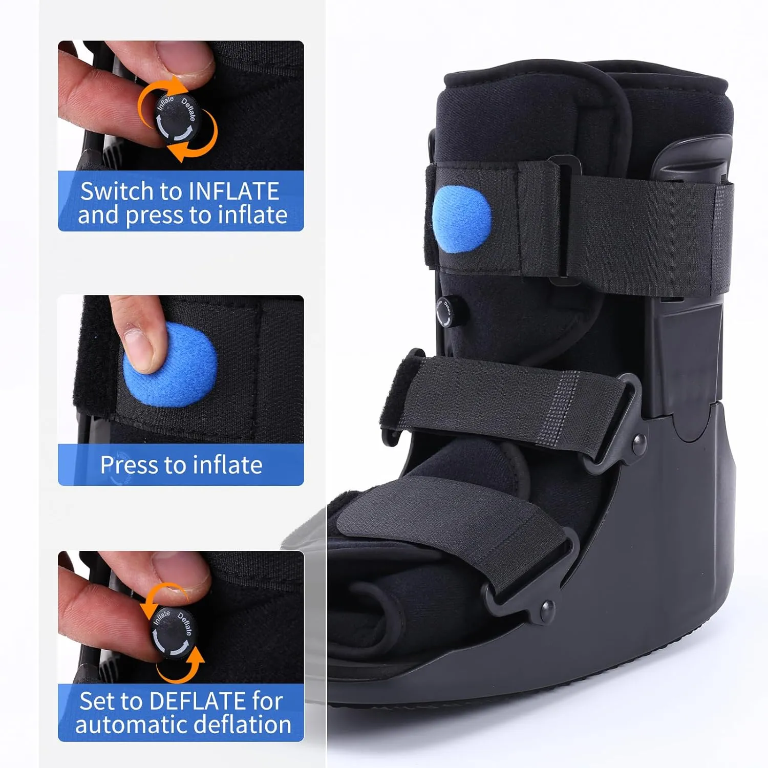 Inflatable Walking Boot, Air Cam Walker Fracture Boot Orthopaedic boot for Sprained Ankle, Short Air Walker Brace for Broken Foot Achilles Tendon Injury Black (Large)
