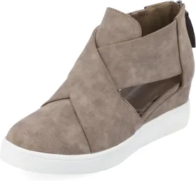 Journee Womens Seena Round Toe Back Heel Zip Wedge Sneakers