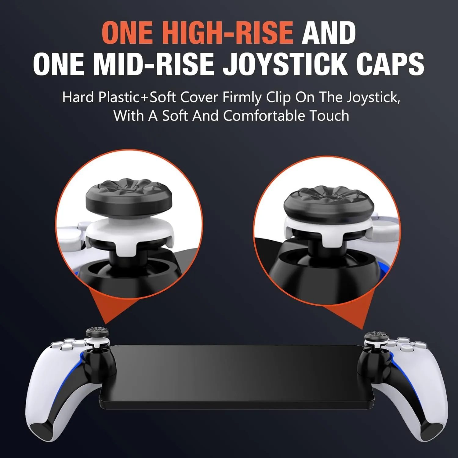 Joystick Caps Accessories for PlayStation Portal Remote Player, Thumbs Grips Caps 2 High-Rise Concave Anti-Slip Wear-Resistant Thumb Stick Caps for PS5 Portal (Black)
