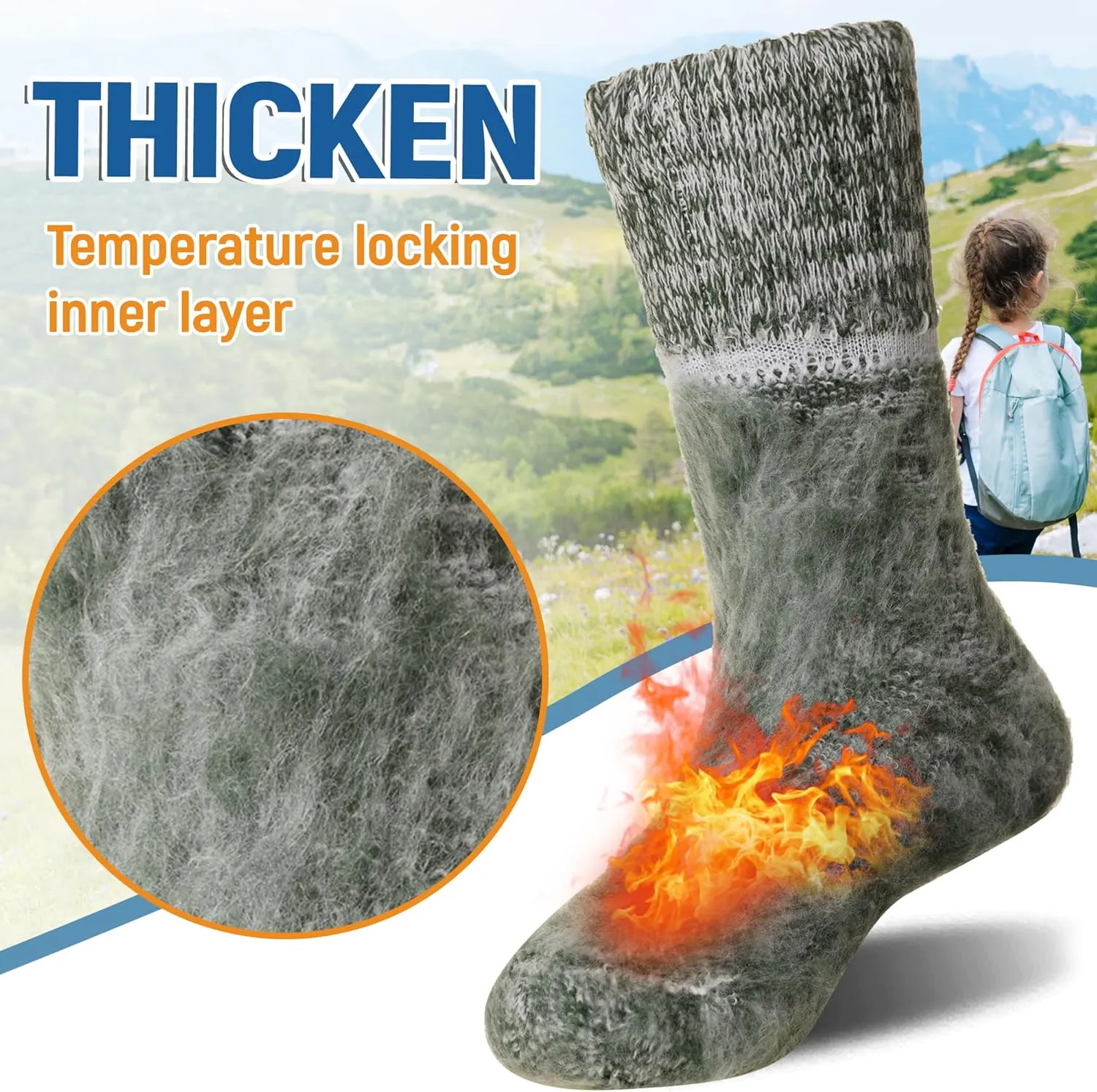 Kids Heated Hiking Socks Winter Children Thick Soft Warm Thermal Snowboarding Boy Girls Insulated Socks 4 Pairs