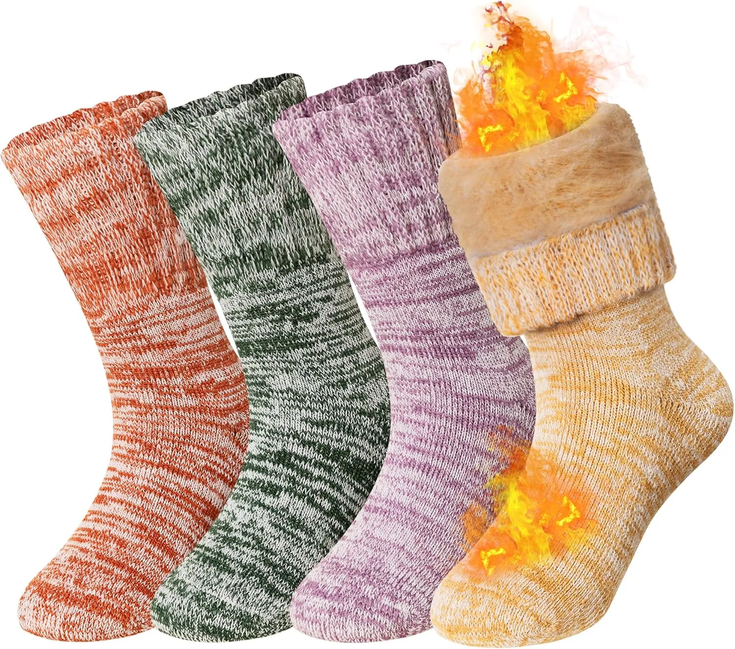 Kids Heated Hiking Socks Winter Children Thick Soft Warm Thermal Snowboarding Boy Girls Insulated Socks 4 Pairs